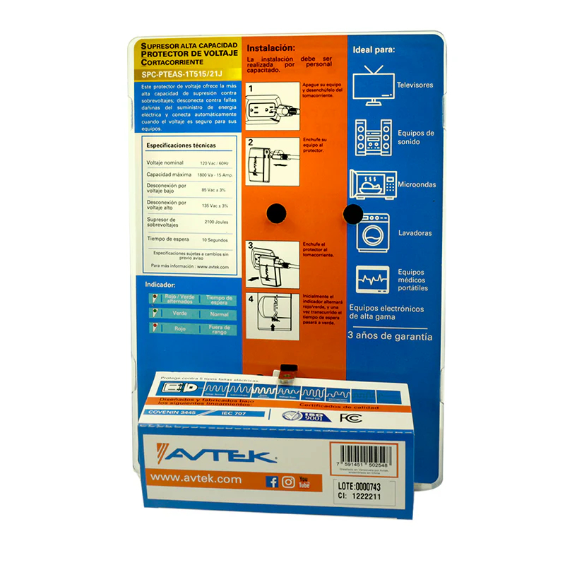 AVTEK PROTECTOR DE VOLTAJE LAVADORAS /TV SPC-PTEAS-1T515 - Image 2
