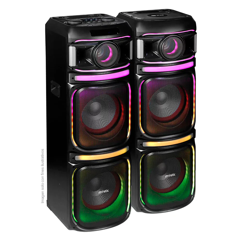 Sound max two, MYPS992U Mystic, audio con Bluetooth, Micrófono inalámbrico UHF, Radio FM, Luz LED. 200W RMS x 2 - Image 3