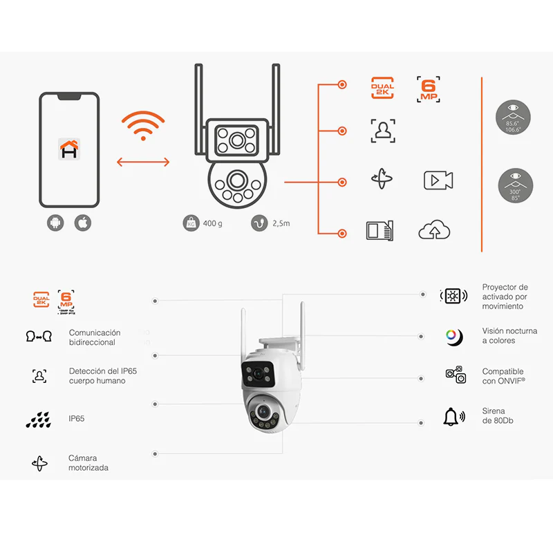 Cámara inteligente NHC-OP30DL Nexxt, Doble lente PTZ Dual, 2K + salida RJ45. IP65. - Image 4