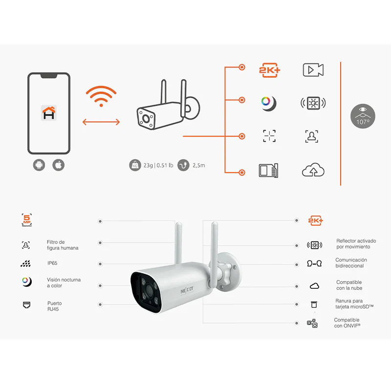 Cámara Inteligente Wi-Fi para exterior, 2K + 5MP, RJ45 NHC-OF10 Nexxt - Image 4