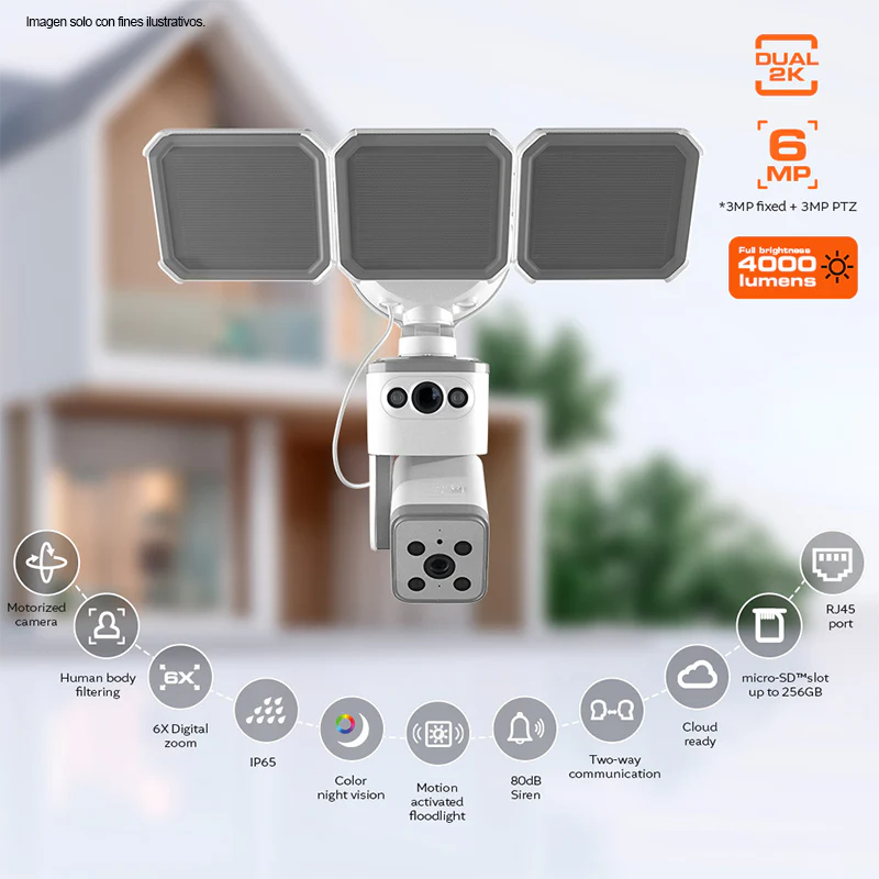 Cámara Smart Wi-Fi de doble lente con reflector NHC-FP50DL Nexxt. Alta intensidad luminaria 4000 lúmenes de poder y seguridad - Image 6