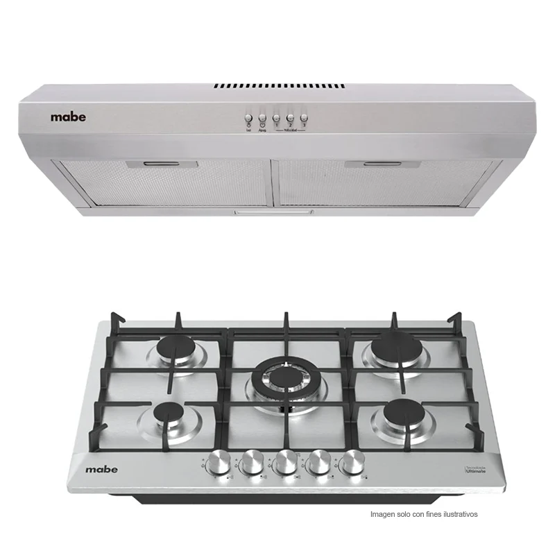 Combo estufa de empotre 30" PM7650CM7640 + Extractor de grasa CM7640UIW0 acero inoxidable Mabe