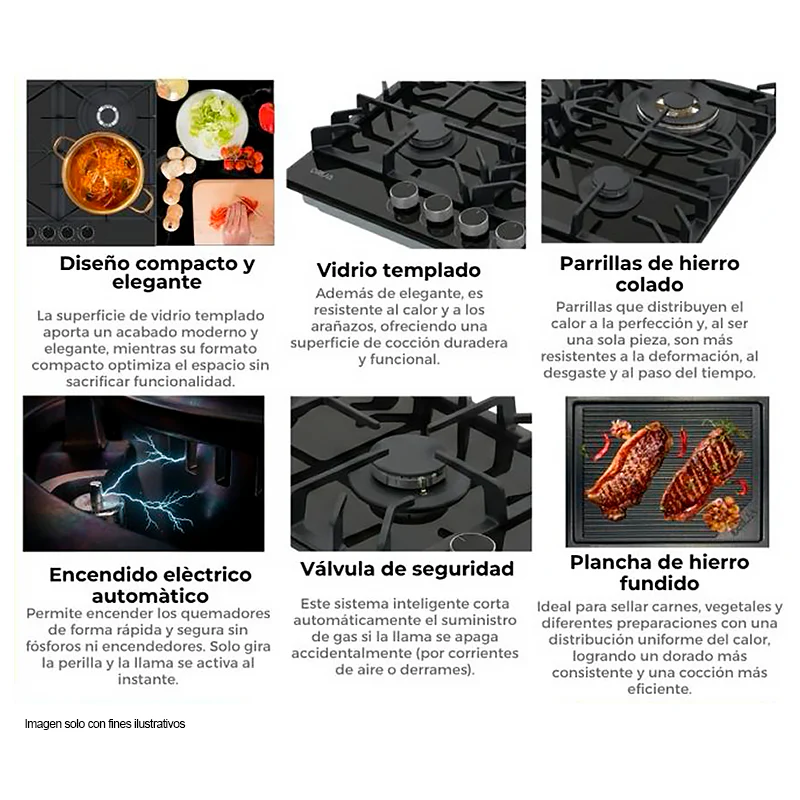 Estufa a gas 30" (76cm) Modelo TOSCANA 76 PRO-B Diseño de 5 quemadores SABAF de aluminio - Image 2