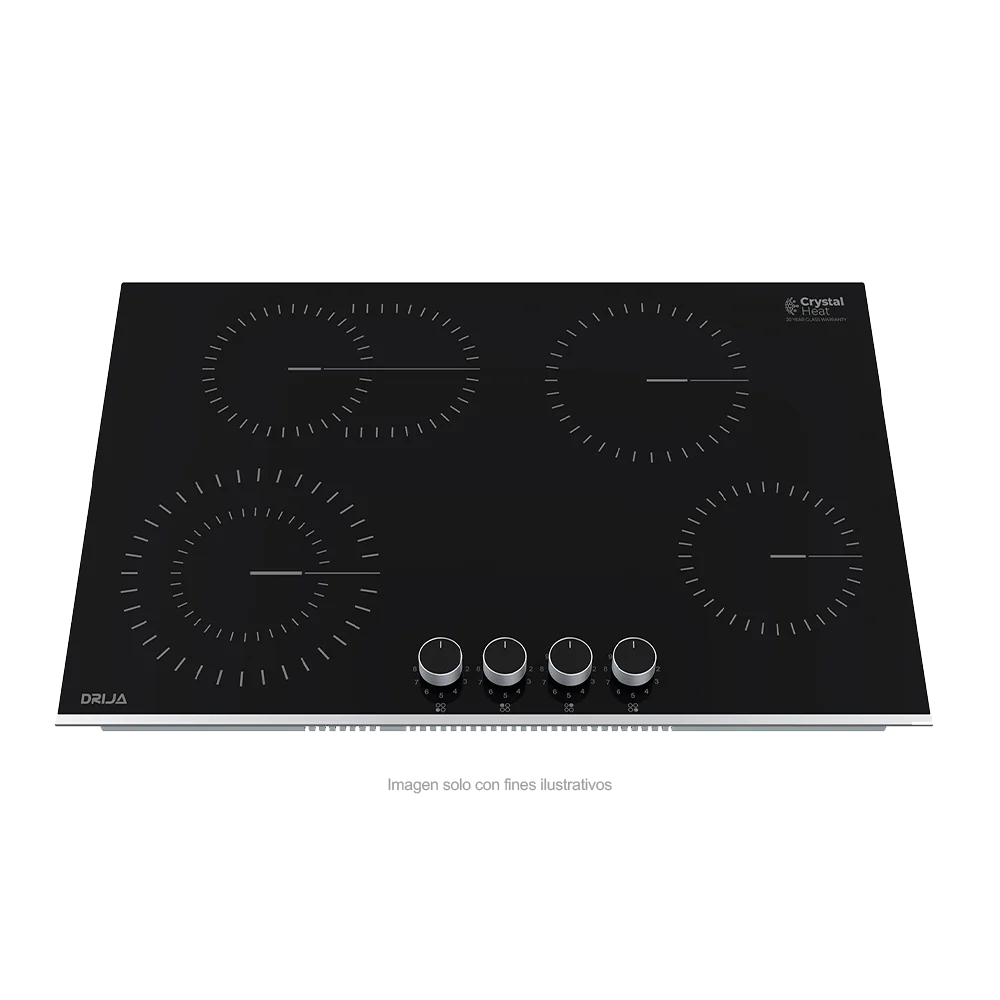 Estufa empotrable Bari 76-A Drija | 4 quemadores Europeos EGO | superficie Vitrocerámica color negro | 220V - 50-60Hz