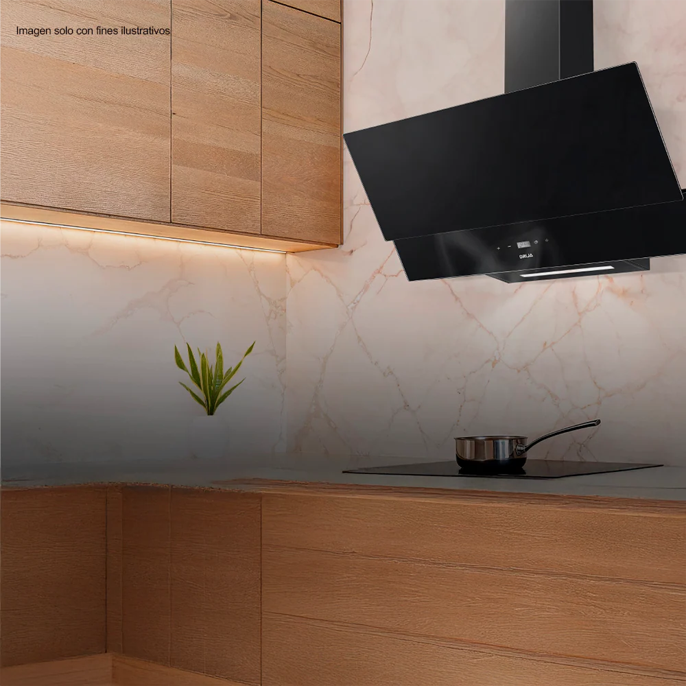 Extractor de grasa 75cm, Rectángulo 76 Black, Drija. Diseño inclinado acabado vidrio templado negro, extracción 400MCH 110-127V-60hz - Image 2