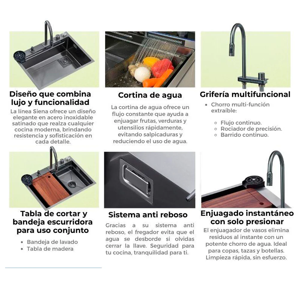 Fregador de 84cm de lujo Drija, modelo Siena, acero inoxidable satinado 304. - Image 3