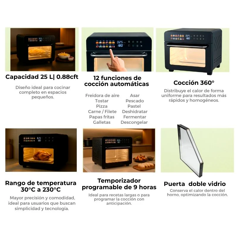 Horno freidora de aire Bruschetta 25L-B Drija, capacidad de 25 litros / 12 funciones pantalla digital - Image 4