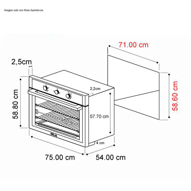 Horno a gas empotrable Drija de 76cm Modelo Roma 76 capacidad 78 litros Acero inox. - Image 2