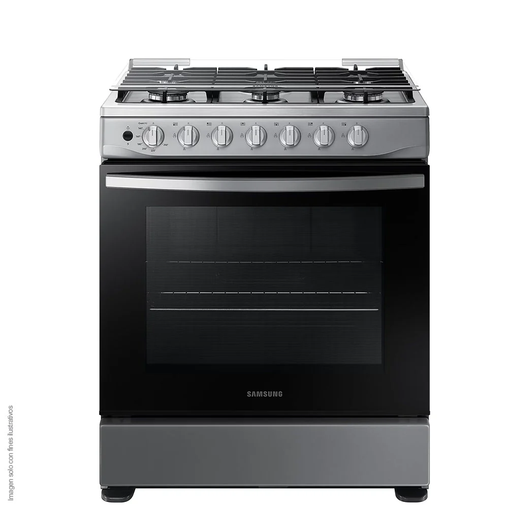 Estufa a gas 30" NX52D3000MV/AX Samsung 6 quemadores, acero inoxidable y parrillas de hierro fundido, tapa de vidrio.