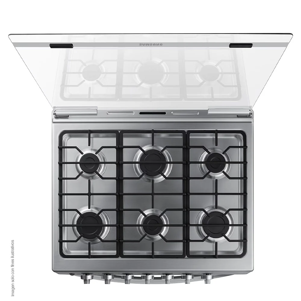 Estufa a gas 30" NX52D3000MV/AX Samsung 6 quemadores, acero inoxidable y parrillas de hierro fundido, tapa de vidrio. - Image 6