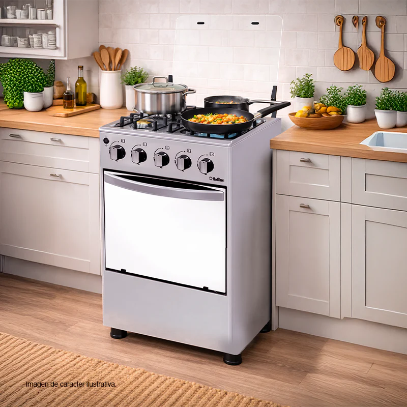 Estufa a gas 20" HLGR456F Hotline, 4 quemadores, mesa de acero inoxidable, parrillas de acero fundido, tapa de vidrio - Image 2
