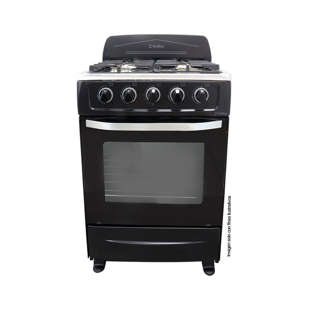 Estufa a gas de 24" HLGR600 Hotline 4 quemadores, mesa de acero inoxidable, color negro
