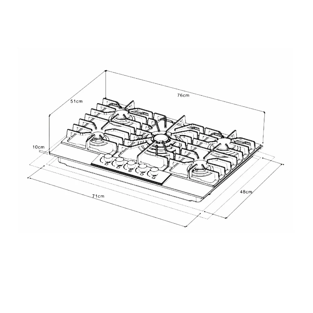 Estufa empotrable a gas Italia 76 Drija Vitroceramica negro mate de 76cm perillas de lujo 5 quemadores. - Image 3