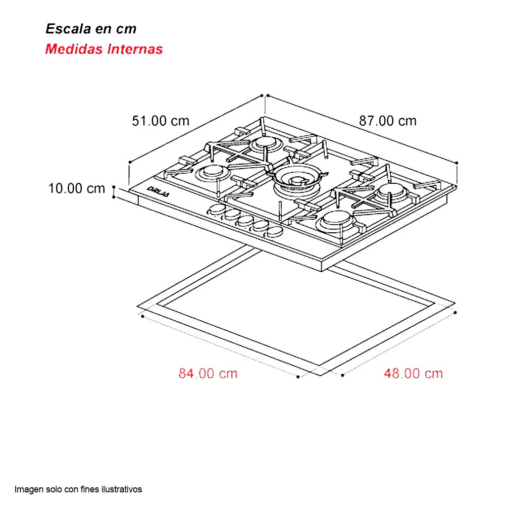 Estufa a gas empotrable de 36" Milán 91 DRIJA acero inoxidable 304, 6 quemadores (SABAF) - Image 5