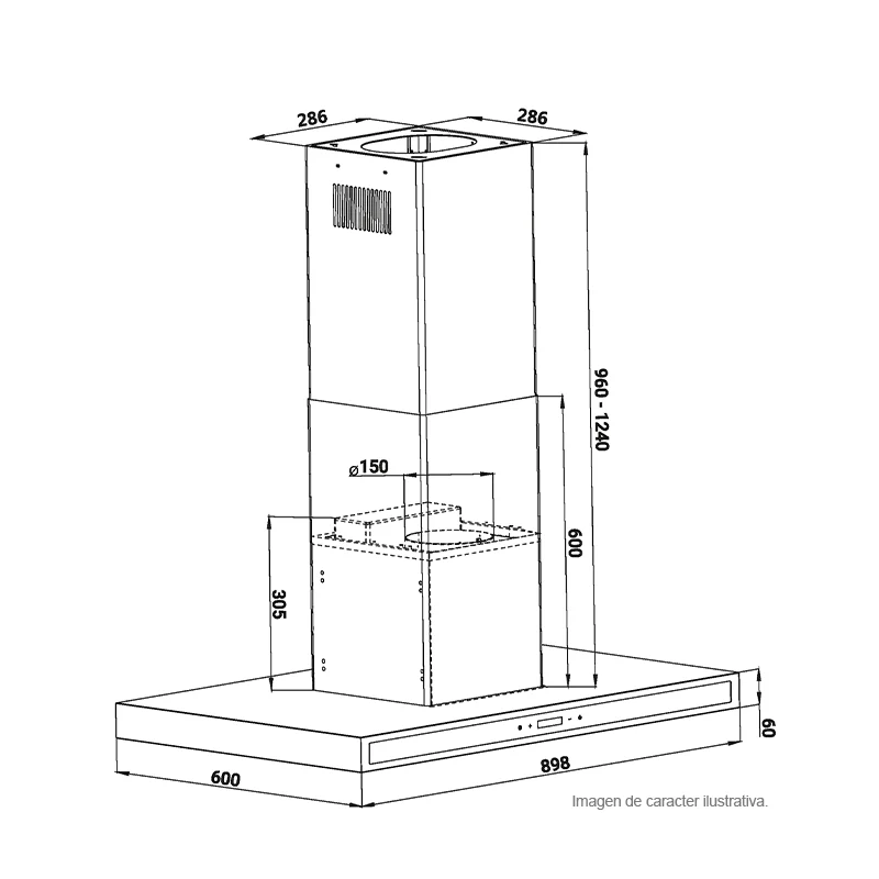 Extractor de grasa 90cm QUADRATO ISLA 90 Drija, 2 chimeneas, extracción 500M3/H, acero inoxidable - Image 3