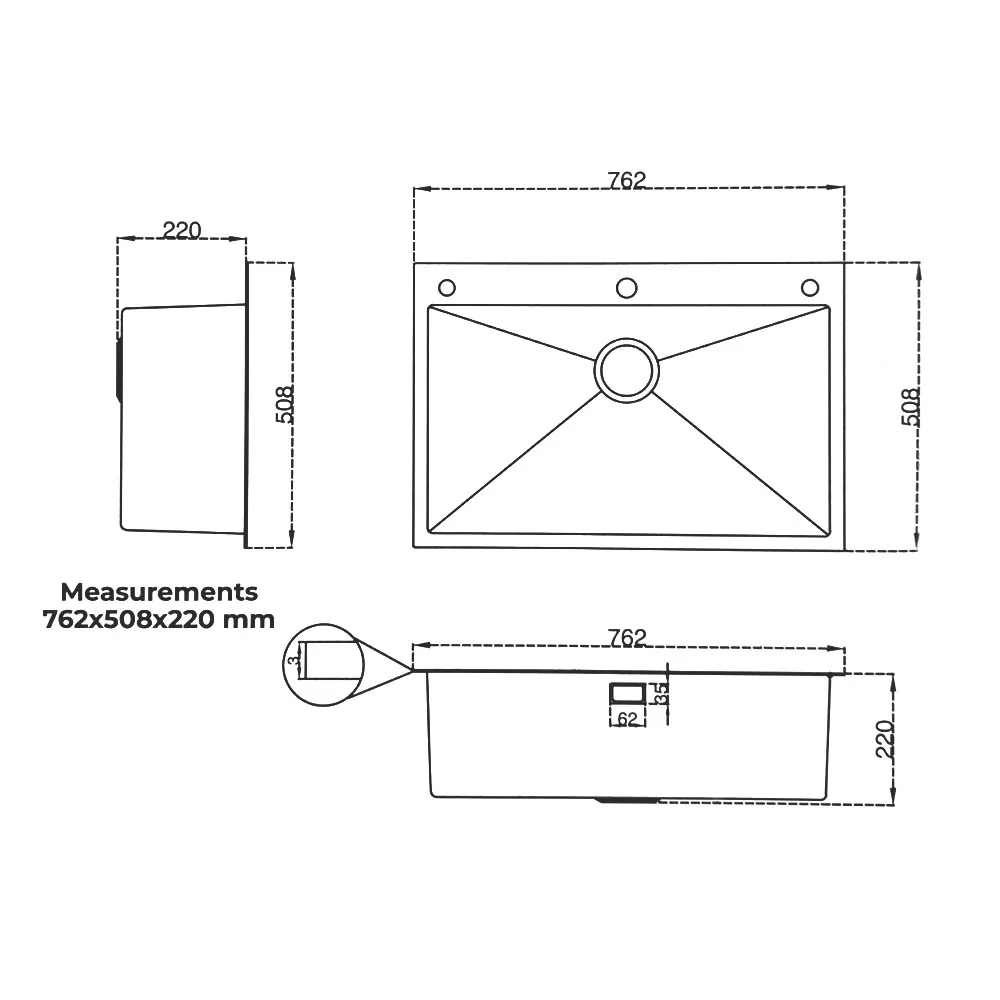 Fregador de lujo Bolonia 76 de 76cm tina de acero inoxidable satinada - Image 3