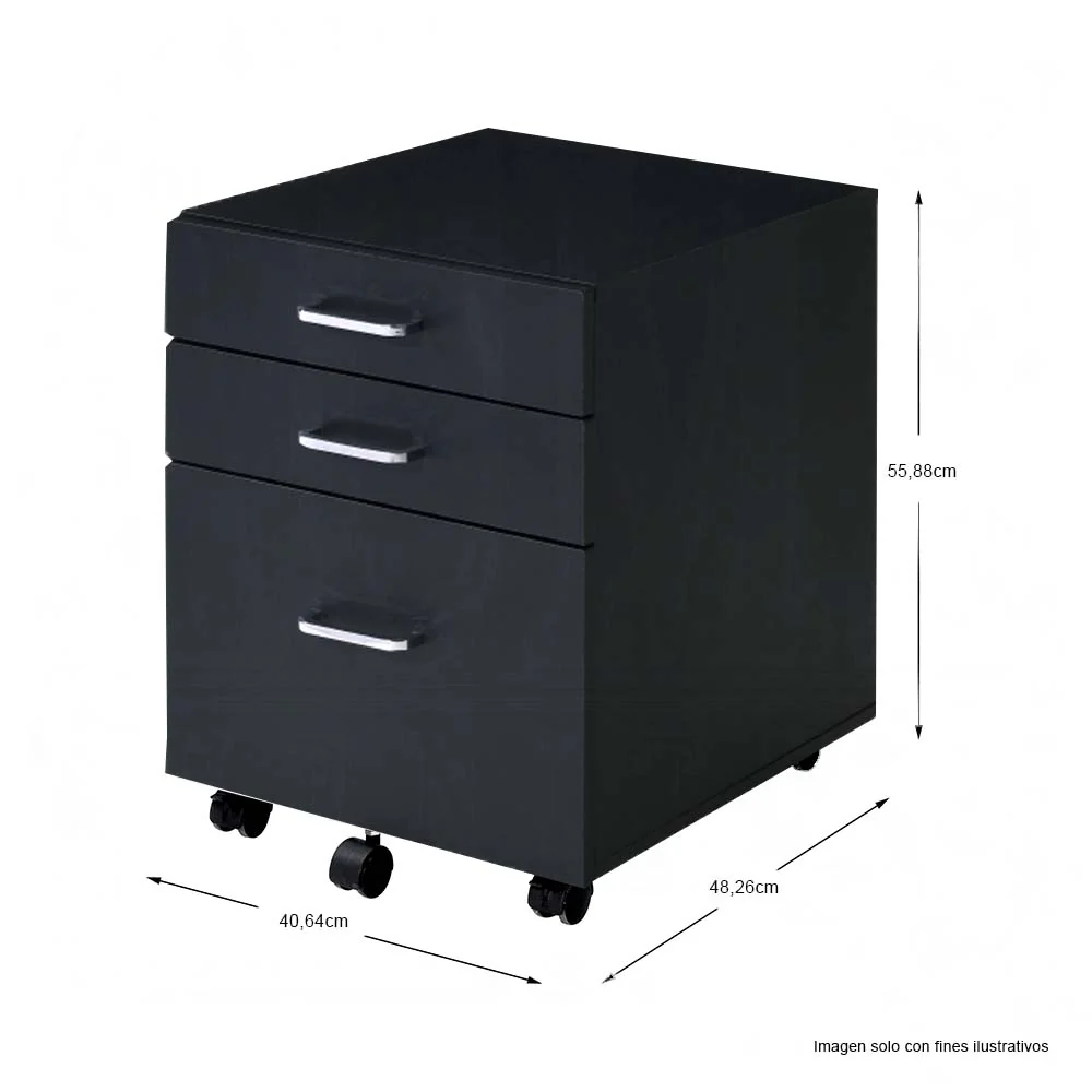 Gabinete Tennos 93199 color negro 3 gavetas con ruedas - Image 3