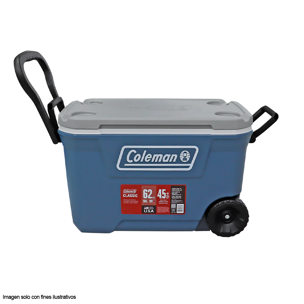Hielera 62 Qts Serie 316 Coleman con ruedas color azul marino con gris