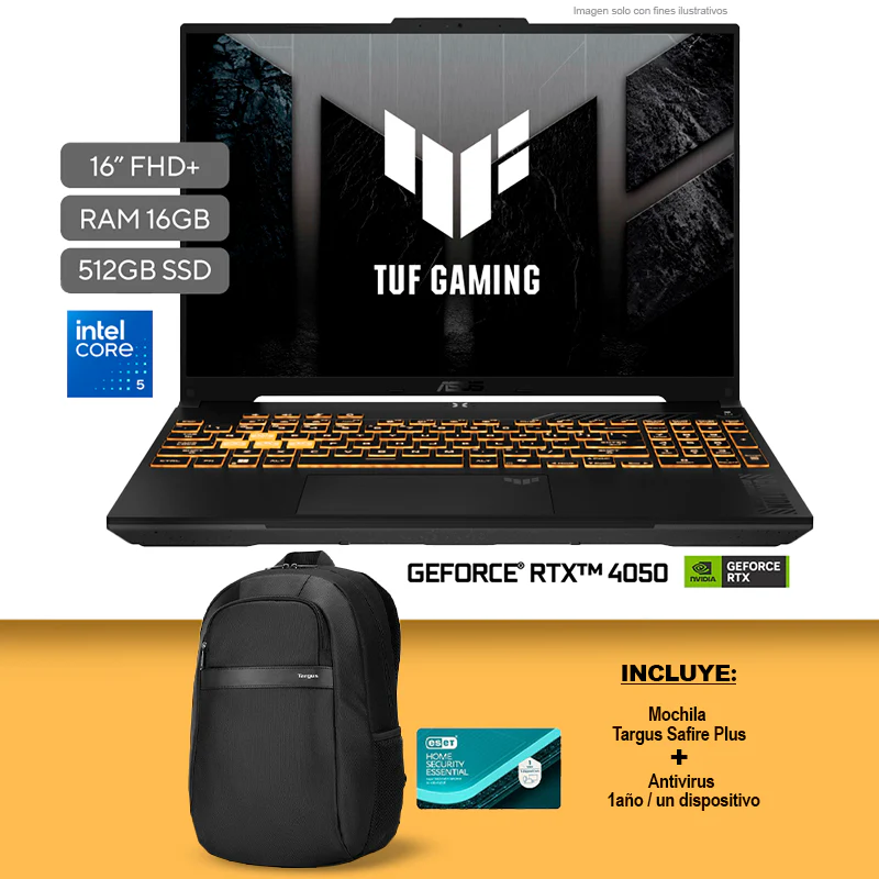 Laptop TUF Gaming ASUS FX607VU-RL034W, procesador Core i5 210H, 16GB, 512GB pantalla de 15.6" windows 11