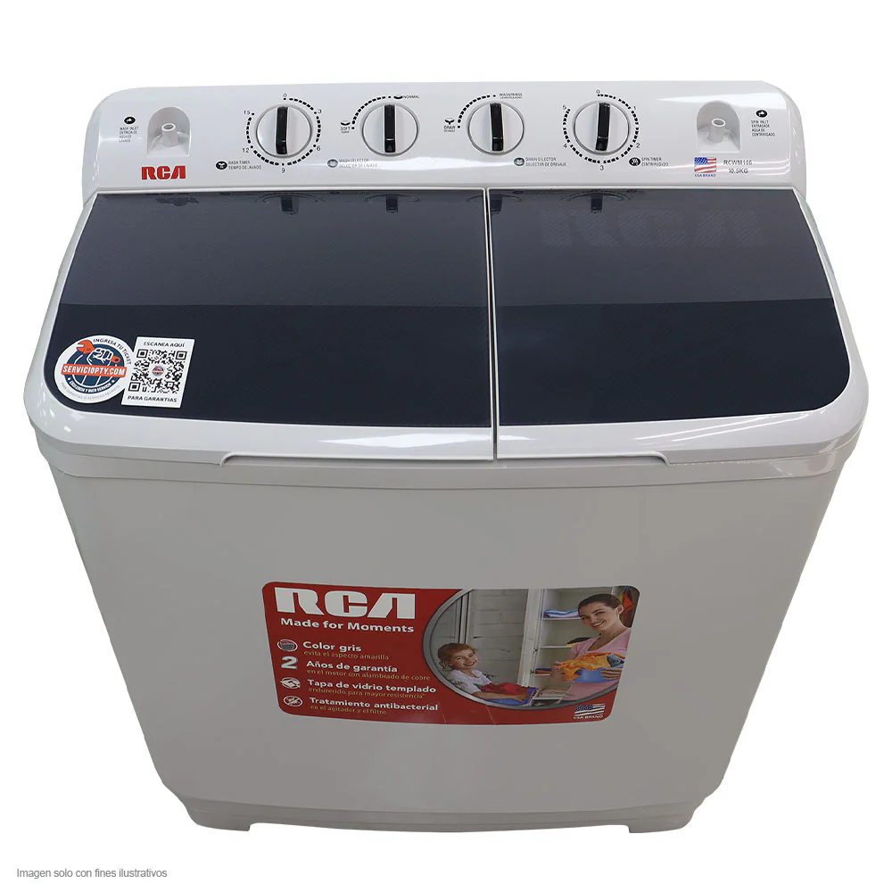 Lavadora 10kg RCWM106 RCA semi automática con tapa de vidrio templado color tono gris - Image 2