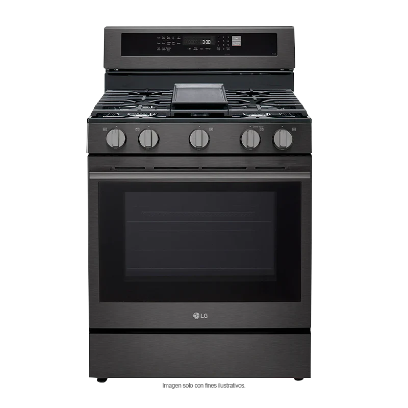 Estufa a gas ancho de 30", LRGN6325Z LG, 5 quemadores, Horno con ventana InstaView, AirFryer y EasyClean, color acero inoxidable negro