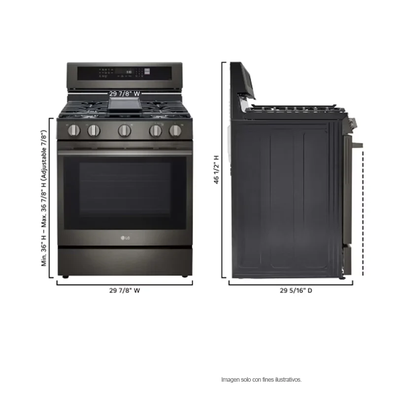 Estufa a gas ancho de 30", LRGN6325Z LG, 5 quemadores, Horno con ventana InstaView, AirFryer y EasyClean, color acero inoxidable negro - Image 8