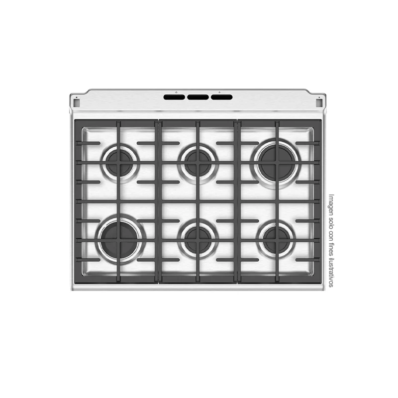 Estufa a gas de 30" EM7651BFIN0 Mabe, 6 quemadores, mesa de acero inoxidable, encendido eléctrico por botón. - Image 3