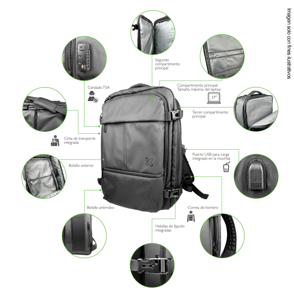 Mochila de viaje para laptop 17” 2en 1 Nomad KNB-950 Klip, con puerto de carga USB - Image 2