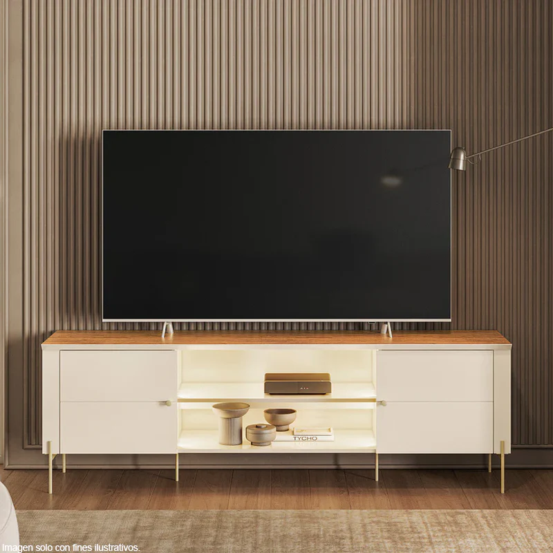 Mueble para TV Bancada Brasilia para televisores de hasta 75” color off white/canela - Image 2