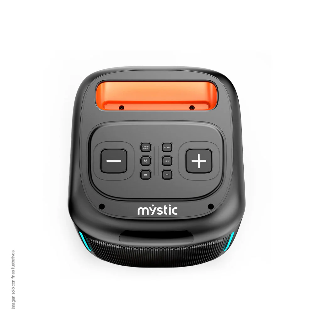 Parlante activo MY-PS88-B-LA-BR Mystic Out mini pro, audio con hasta 4 horas de reproducción, luz LED, Micrófono con cable, Bluetooth TWS, Radio FM. - Image 4