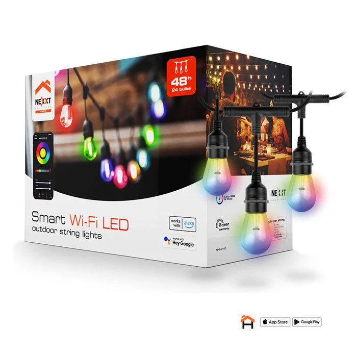 NEXXT HOME NHB-O100 TIRA SMART DE LUCES GUIRNALDAS RGB LED DE 48FT - 24 BOMBILLOS INCLUIDOS - Image 2