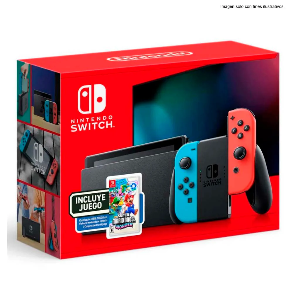 Nintendo HW SWITCH 1.1 neon ENINHRD-S-KAB1C incluye juego Super Mario Wonder