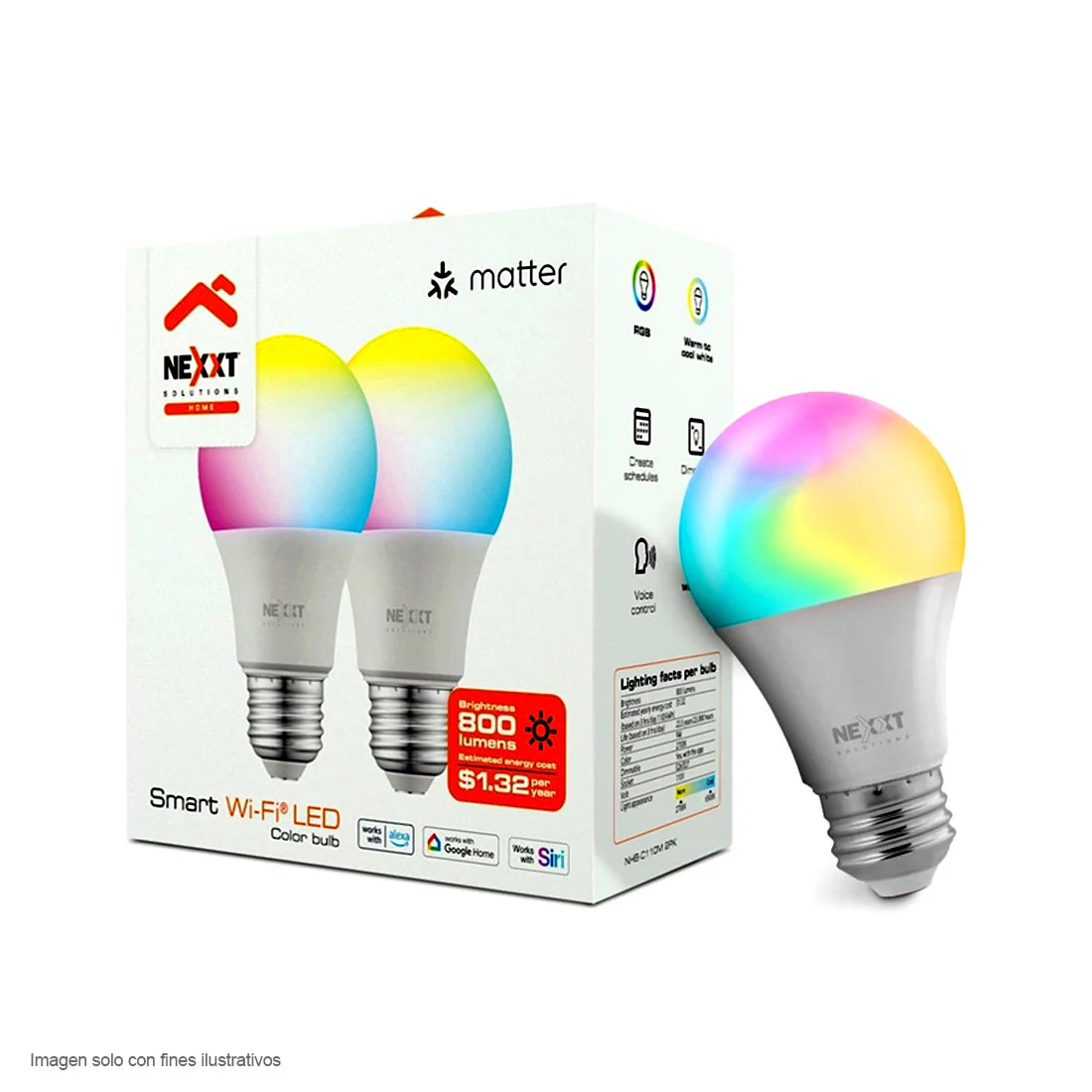 Pack de 2 bombillos Smart NHB-C110M RGB 110V -60HZ WI-FI Nexxt - Image 2