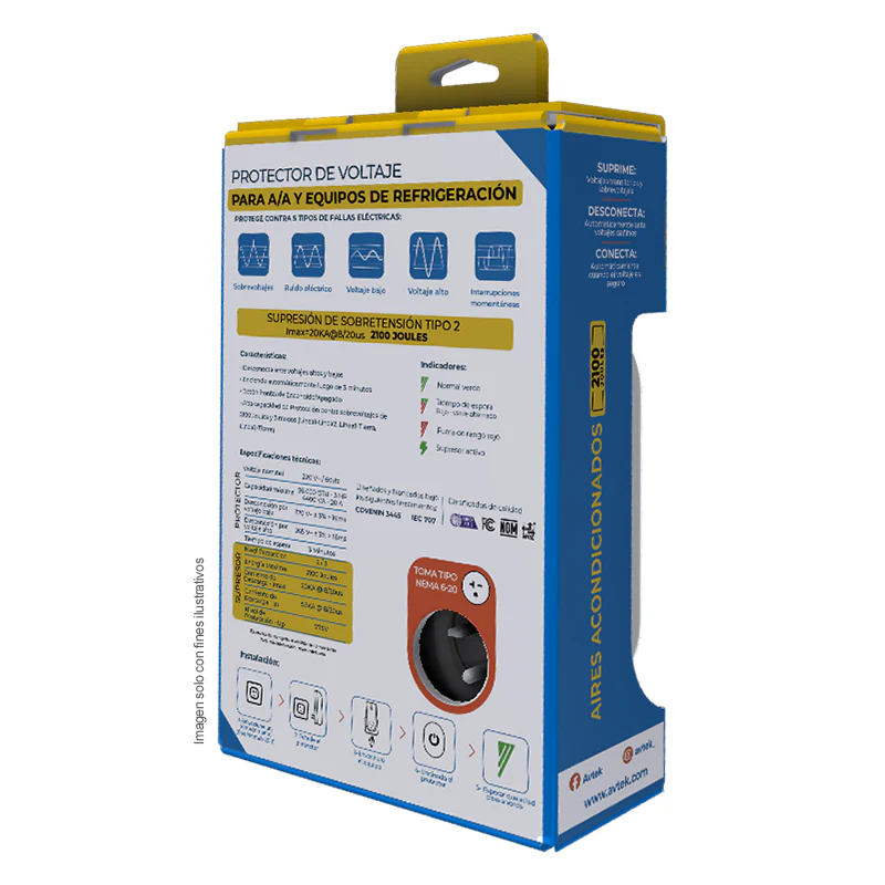 Protector de voltaje PETAS-1T620 con alta capacidad de supresión para aires acondicionados 220VAC, 4400 VA, 36000 BTU. AVTEK - Image 3