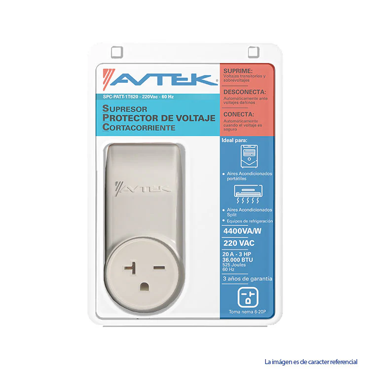 Protector de voltaje SPC-PATT-1T620 Avteek 220V 20A para equipos de refrigeración hasta 36,000 BTU enchufe nema 6-20, 220 Vac. - Image 2