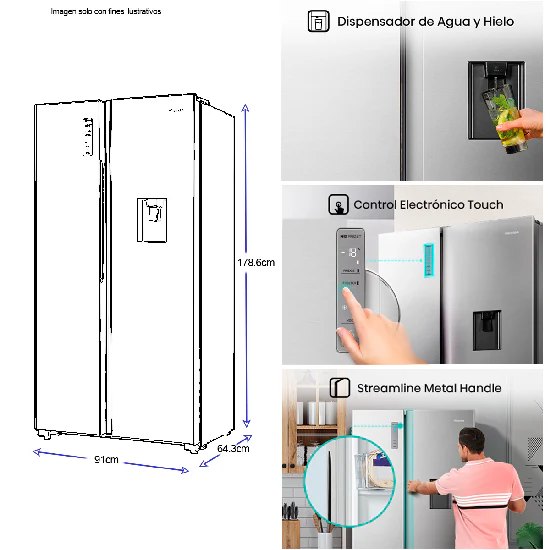 Refrigeradora 18.3pc Side By Side RS19N6ASI HISENSE Inverter. - Image 3