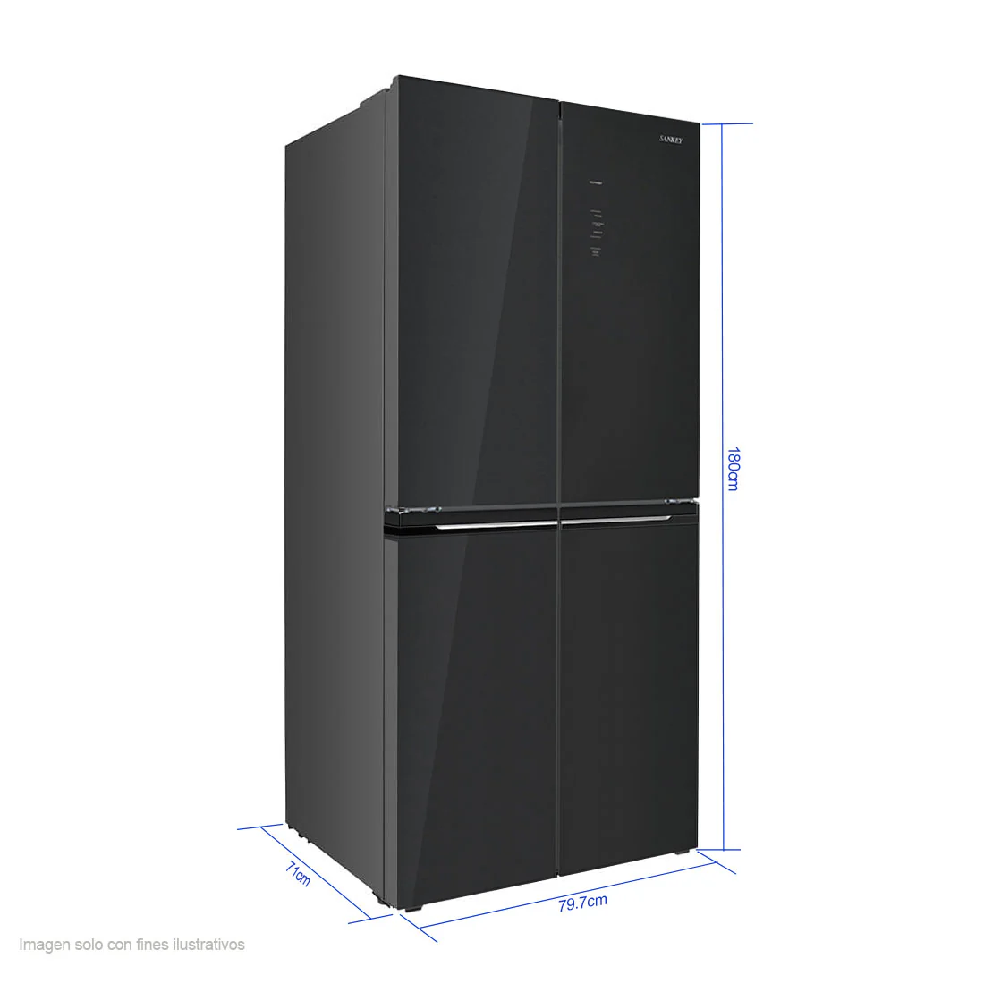 Refrigeradora 16.6pc RF-16F4BG Sankey 4 puertas tecnología inverter puertas de vidrio espejo en negro - Image 3