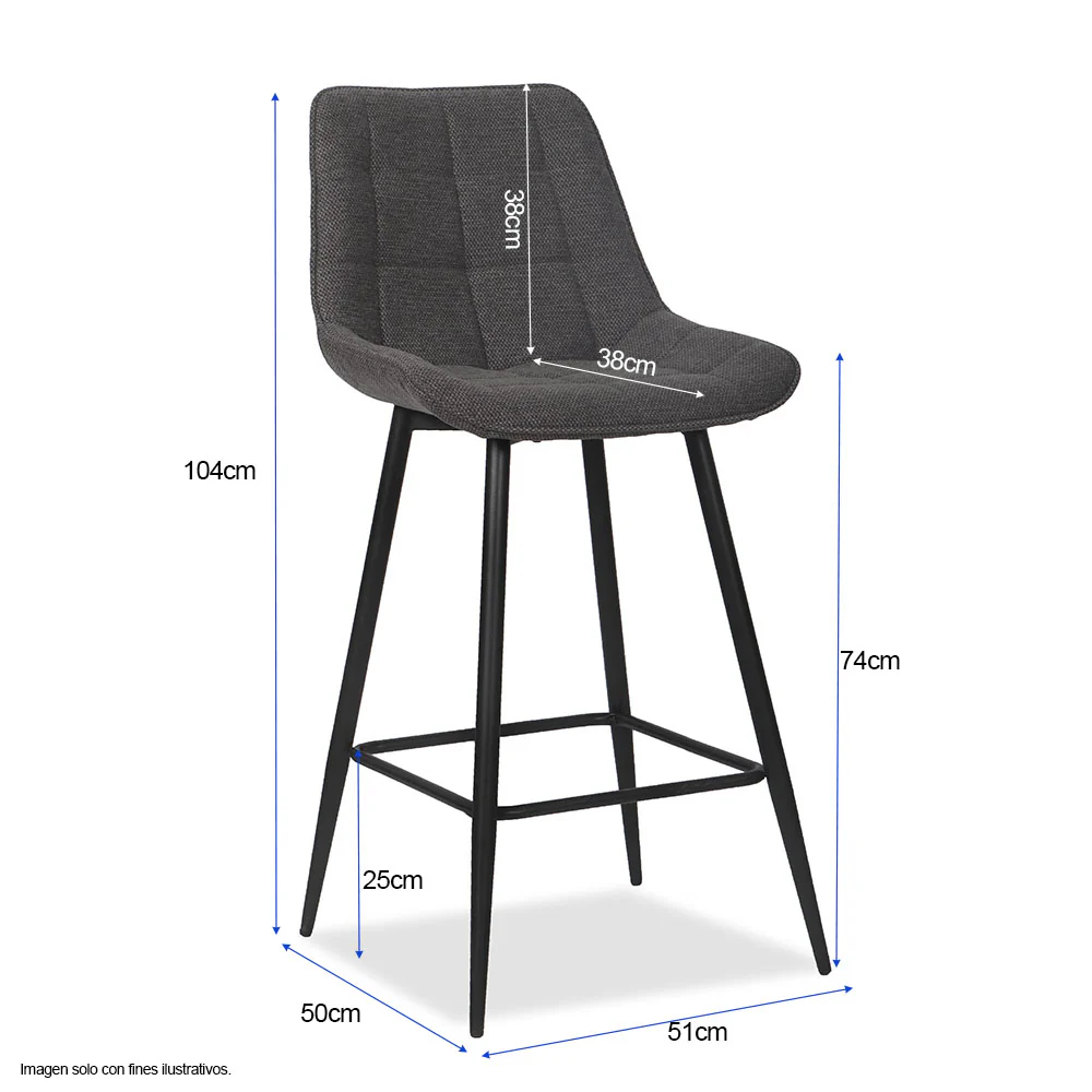 Silla de bar modelo ORIA CB-060, tela color gris oscuro y estructura de metal - Image 3