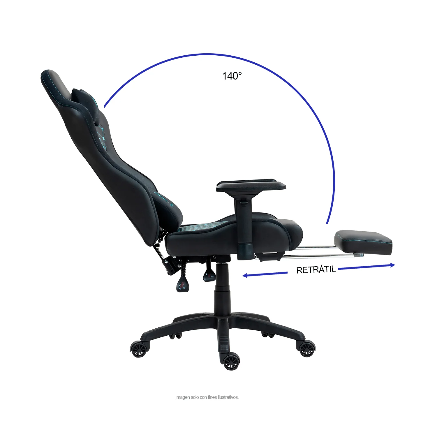 Silla Gaming LS-D1157 color negro detalles en verde, con reposapiés. - Image 5