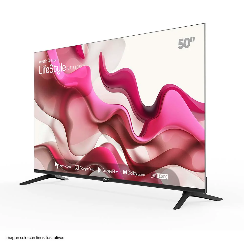 Televisor 50" LED MY-SG50109T Mystic, con asistente de voz Hey Google, 4K HDR10, Dolby Digital, Google Play Store y Bluetooth.