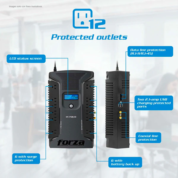 UPS HT-750LCD Forza línea interactiva 750VA/450W 120V 12-NEMA 2-USB 50/60HZ - Image 4